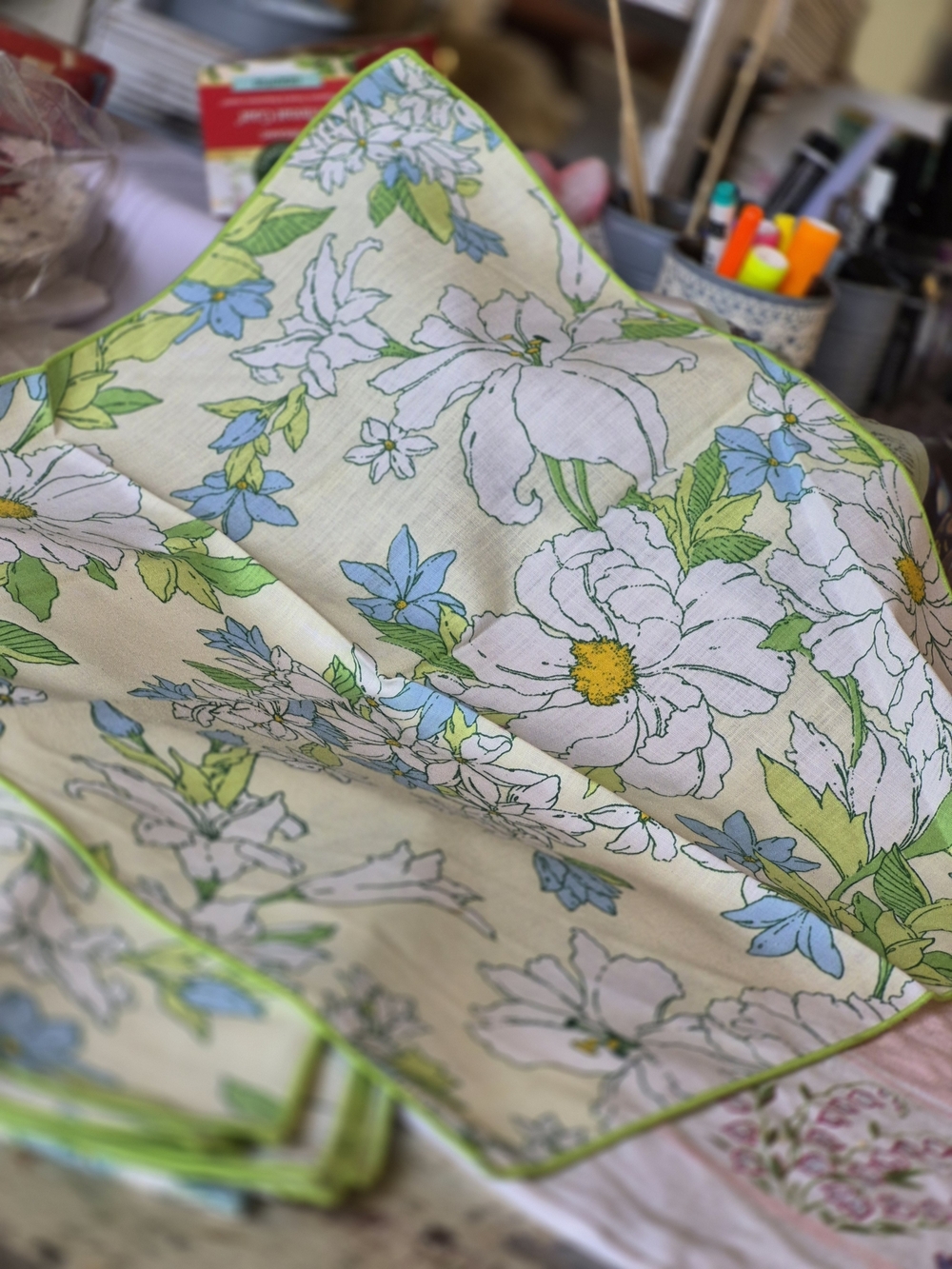 Crazy cool mid century napkins Blue & Green Blooms